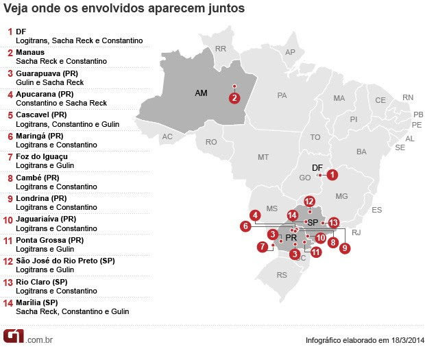 Onde atuam as empresas suspeitas de irregularidades no transporte público  (Foto: Editoria de arte/G1)