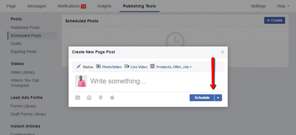 Posts may also be scheduled out.