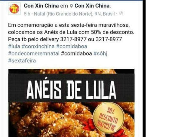Restaurante fez promoção após conduçõa coercitiva do ex-presidente Lula (Foto: Reprodução)