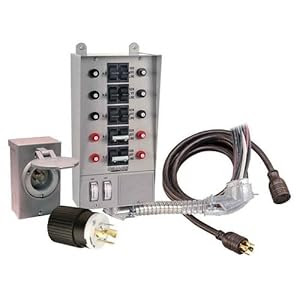 Reliance Controls 31410CRK Pro/Tran 10-Circuit 30 Amp Generator Transfer Switch Kit With Transfer Switch, 10-Foot Power Cord, And Power Inlet Box For Up To 7,500-Watt Generators  