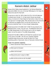  reading comprehension basketball player esl worksheet by vebvibes