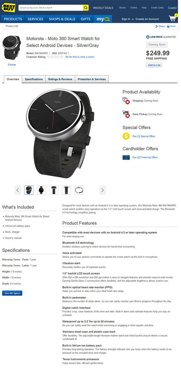 Best Buy's Website Puts $249.99 Price on the Moto 360
