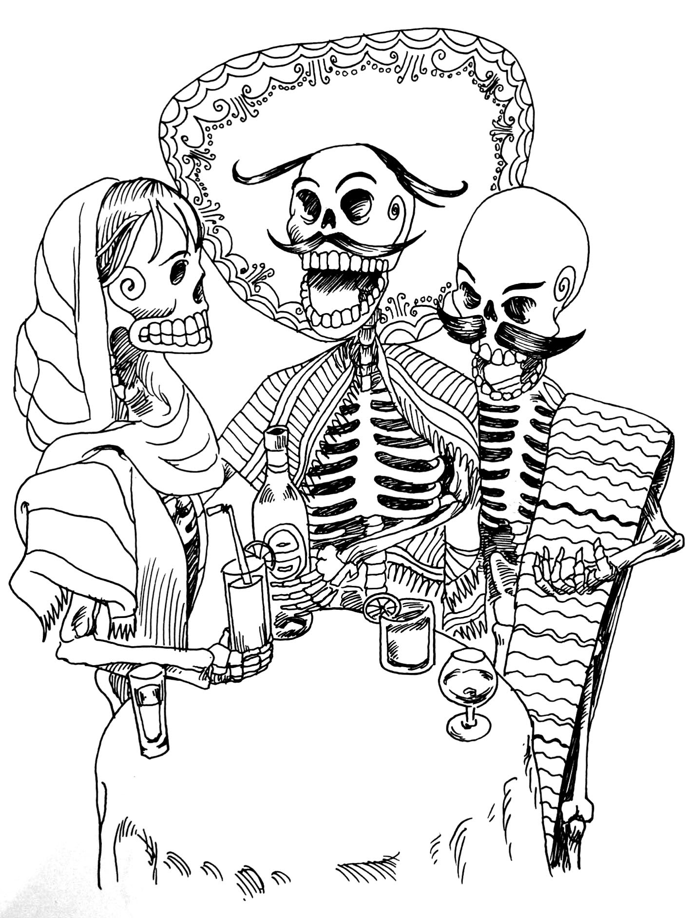 Tattoos - Coloring pages for adults : coloring-tatouage-skeletons