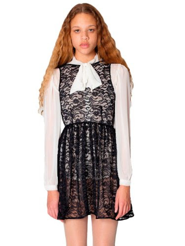 American Apparel Leaf Flower Lace Sleeveless Dress Large Black