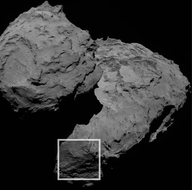 Las tres curiosas rocas se hallan en la región Aker del cometa 67P/C-G.