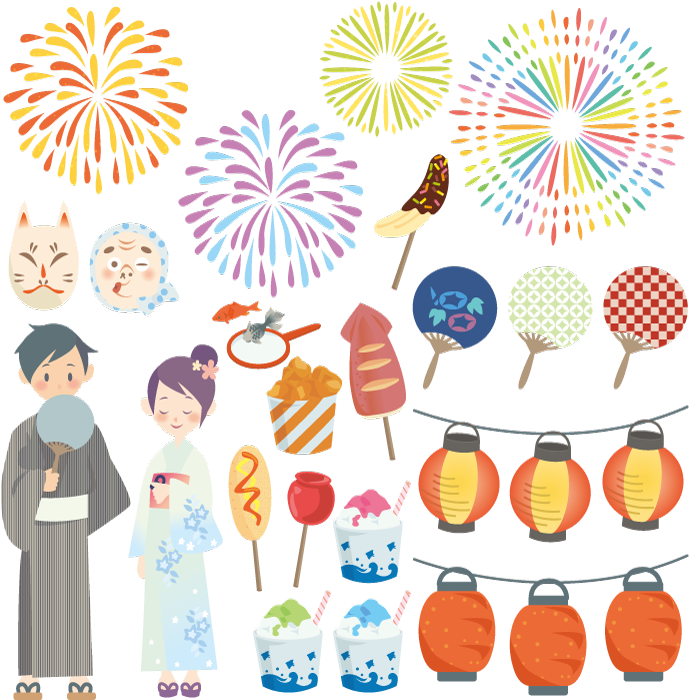 フリーイラスト 夏祭り関連の素材セットでアハ体験 Gahag 著作権