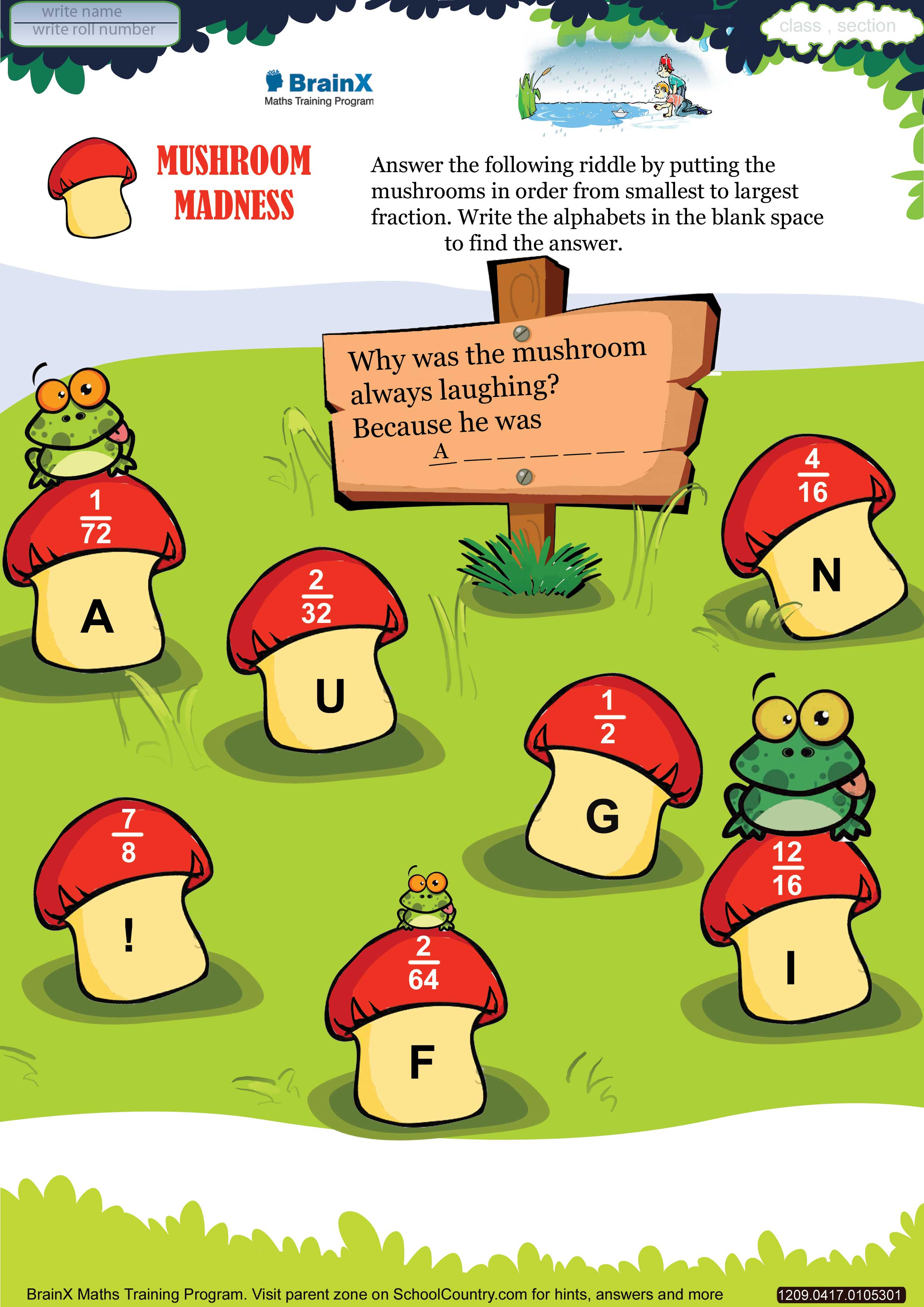 printable fractions math olympiad worksheets for kids of grade 4 mushroom madness