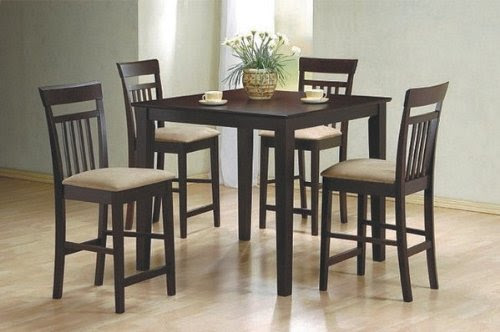 5pc Cappuccino Finish Counter Height Dining Table & 4 Bar Stool/Chair Set