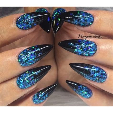 black blue glitter stiletto nails margaritasnailz