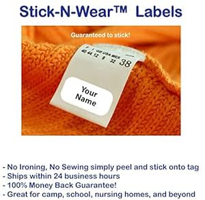 Amazon.com : Stick on Clothing Labels, Stick-n-WearTM Labels Personalized with Your Name! (60 ...
