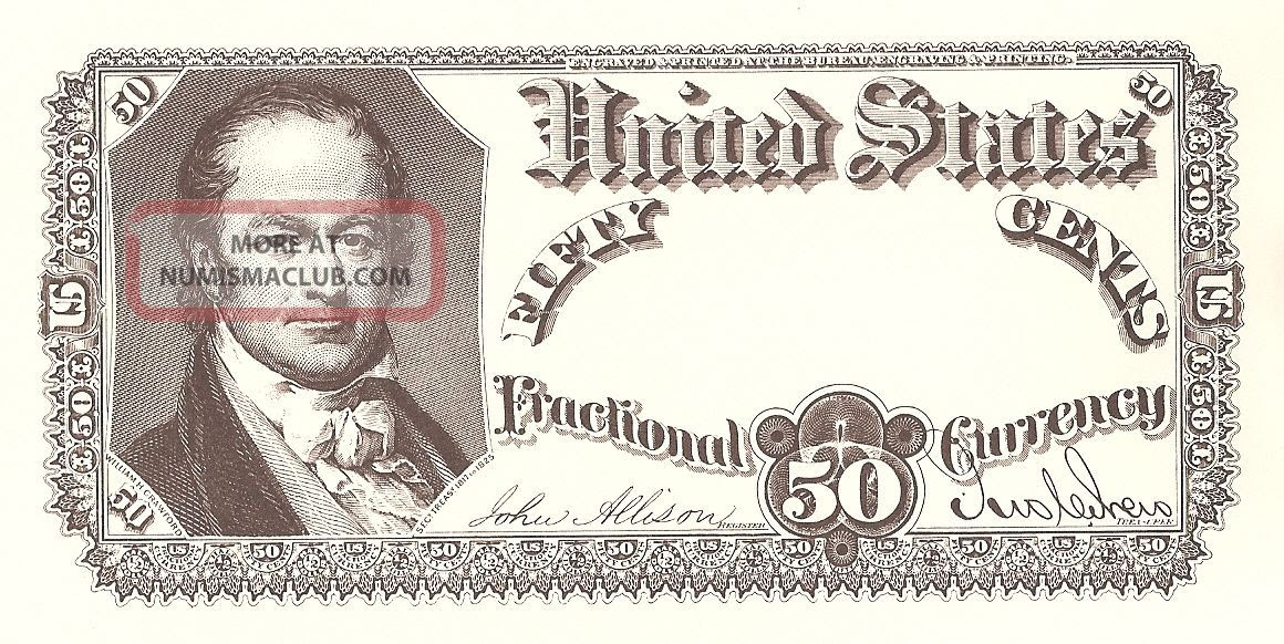 B112, 50 Cent Fractional Currency, 5th Issue, Bep Souvenir Card