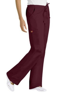 Dickies EDS Medical Uniforms Back Elastic Cargo Scrub Pants - Wine - M