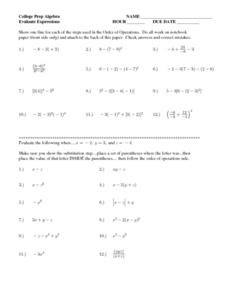 College Prep Algebra, Evaluate Expressions Lesson Plan for ...