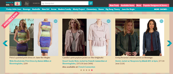 WornOnTV.net sells outfits that characters wear on TV shows.