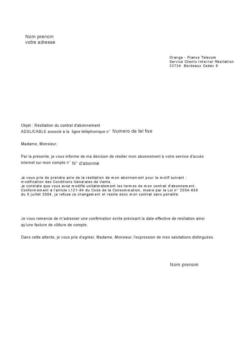 Résiliation orange internet [Résolu] - Internet / Réseaux 