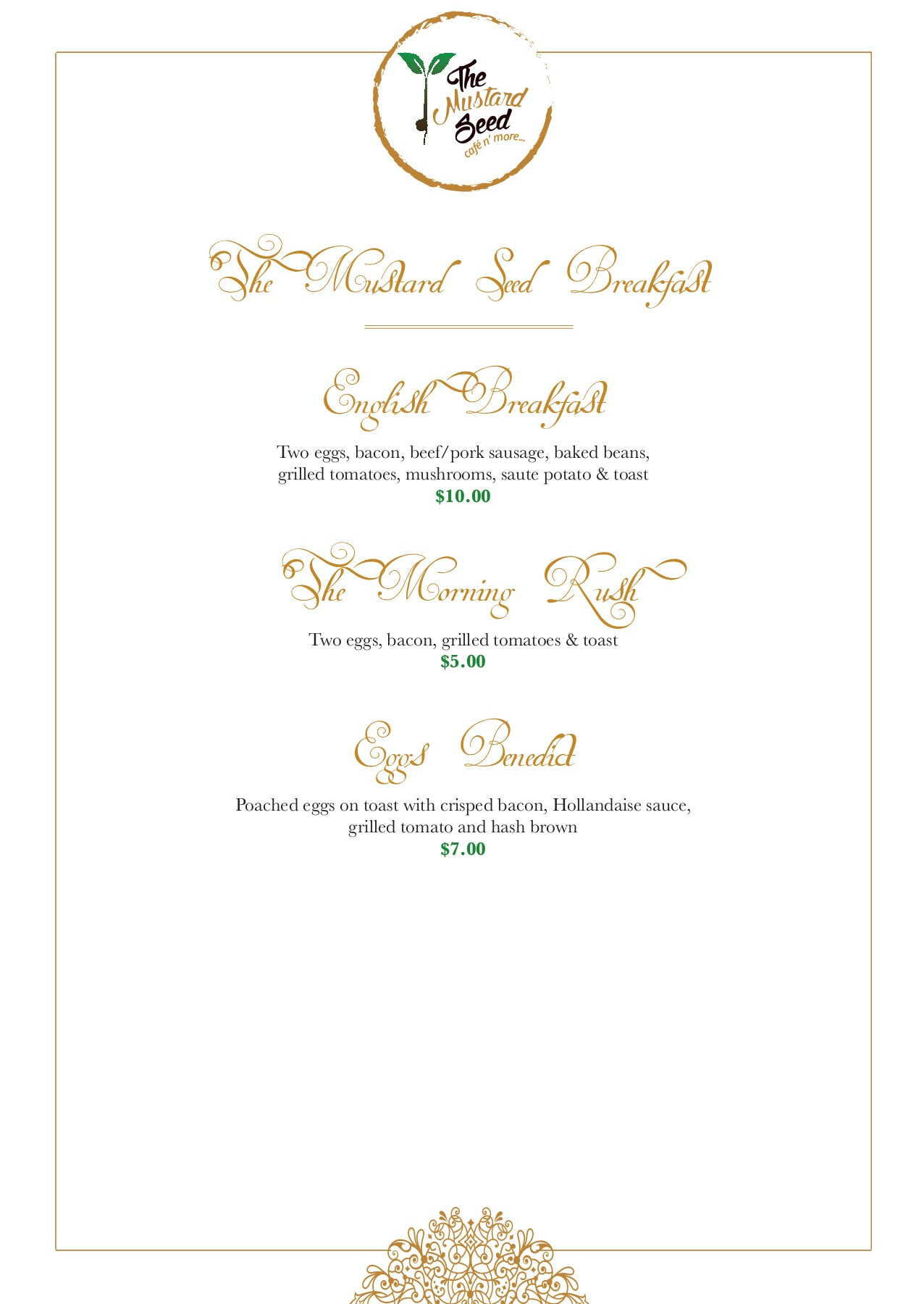 The Mustard Seed Restaurant Cafe Menu