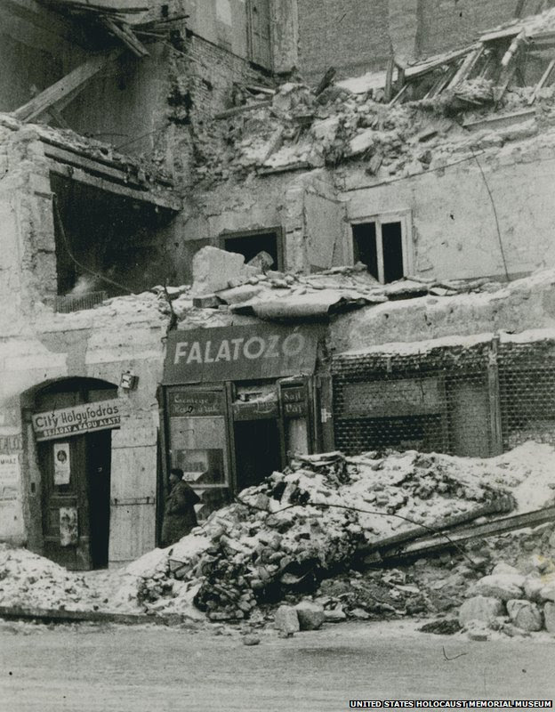 A bombed out street in Budapest shortly after liberation