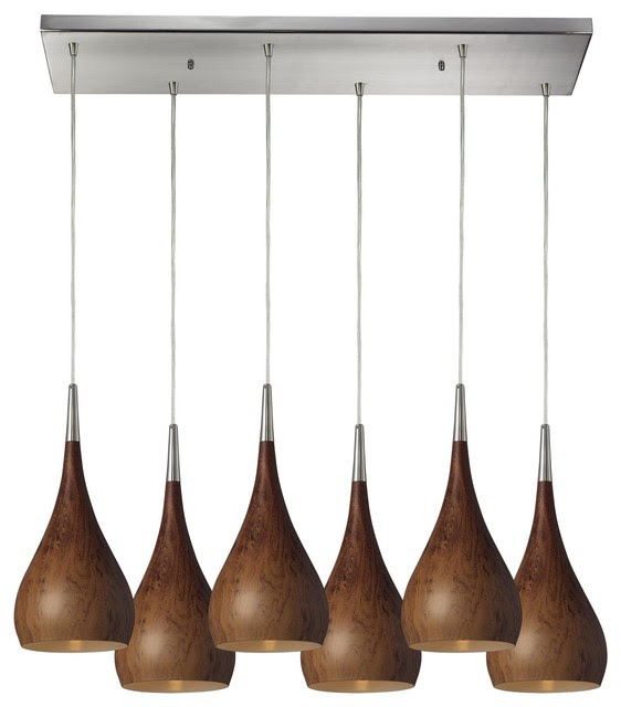 Lindsey 6 Light Pendant In Burl Wood And Satin Nickel - modern ...