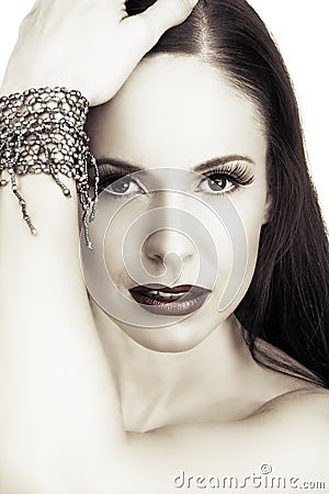  Architecture on Brunette Woman With Bracelet Around Her Arm And Muscle Definition