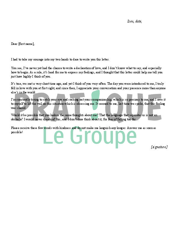 Lettre d'amour (en anglais) Pratique.fr Lettre d'amour (en anglais) Pratique.fr