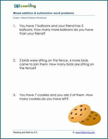  grade 1 addition and subtraction word problems worksheets printable