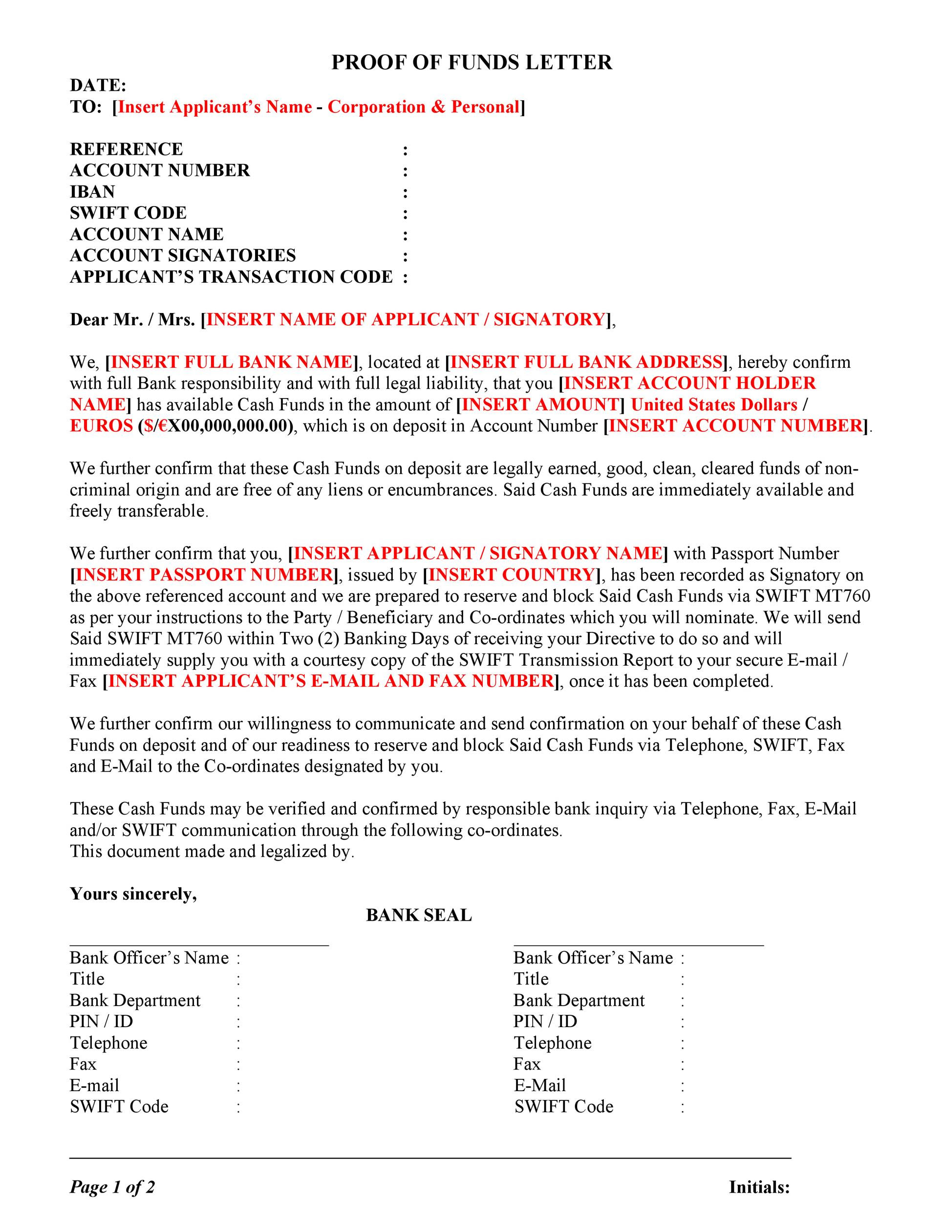 25 Best Proof of Funds Letter Templates ᐅ TemplateLab
