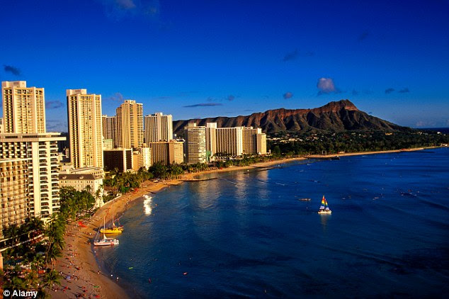 Paradise island: A bird's eye view of Waikiki Beach with Diamond Head crater on the right