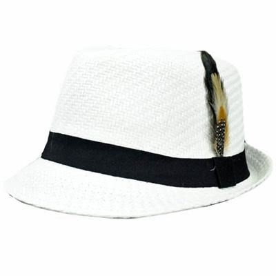 Trilby Fedora Homburg Stetson Straw Hat Small Medium MD Feathers White Black