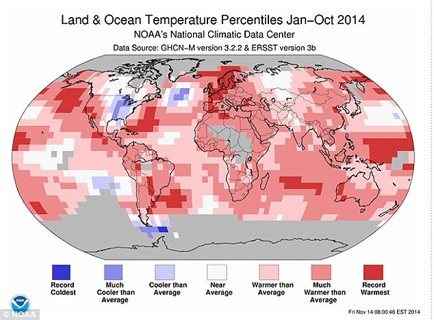 Temperature data gathered by the National Oceanic and Atmospheric Administration shows that 2014 has already been the warmest on record for some parts of the world, including much of Europe