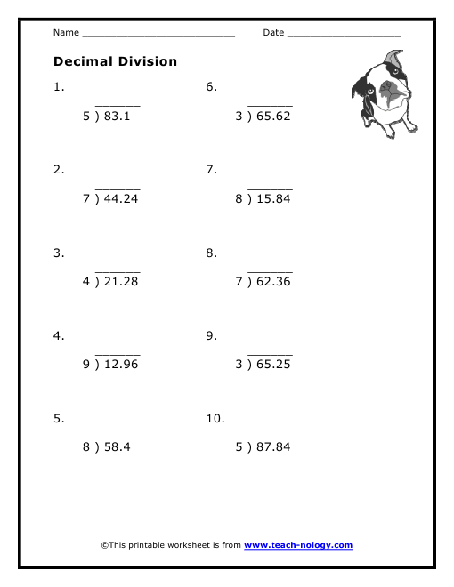 Math worksheets dividing decimals