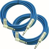 Seismic Audio   SAGC10R   10 Foot 2 Pack TS 1 4 to 1 4 Right Angle TS Guitar Cables Blue