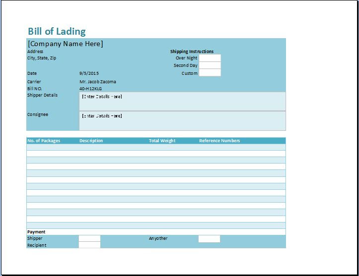 Bill of lading