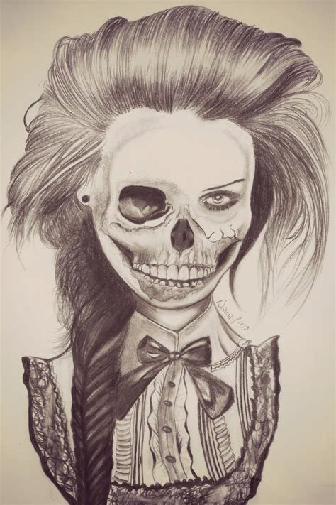 drawn face skull pencil   color drawn face skull