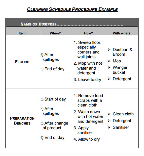Sample Cleaning Schedule Template - 5+ Documents in PDF