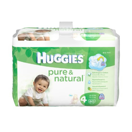 Huggies Pure & Natural Diapers, Size 4, 60 Count (Pack of 2) (Packaging May Vary)
