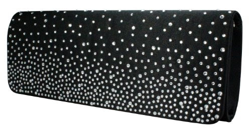  Sac a Main Pochette de Soiree Portefeuille en Tissu Satin avec Strass en noir