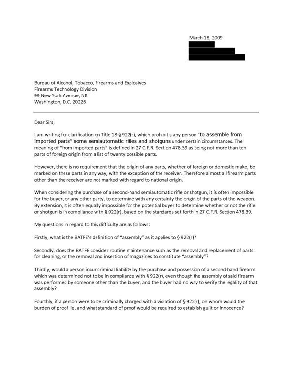 New Batfe Letter On 922r Assembly Vs Possession And Us Markings