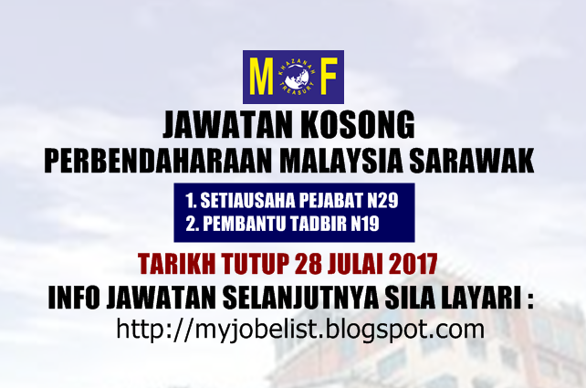 Jawatan Kosong di Perbendaharaan Malaysia Sarawak Julai 2017