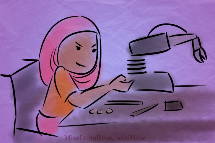 Disabled Muslim Woman Building Robot doodle.png