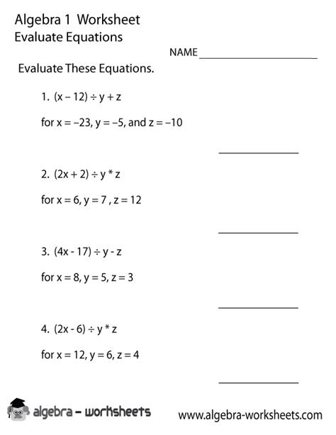 These worksheets are available for download. evaluate equations algebra 1 worksheet printable