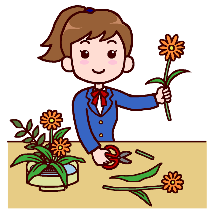 華道1 カラー 華道 茶道の無料イラスト 部活動 クラブ活動 文化部 学校素材