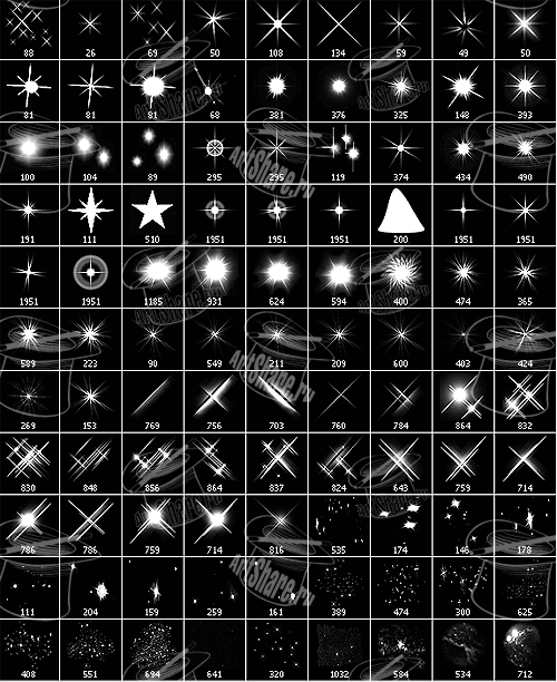 Shining Stars brush set. Превьюшки сета: кисти звезд и звездного неба