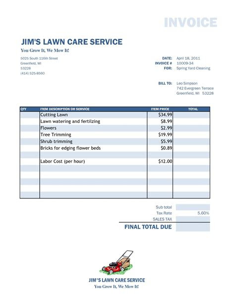  lawn care invoice examples