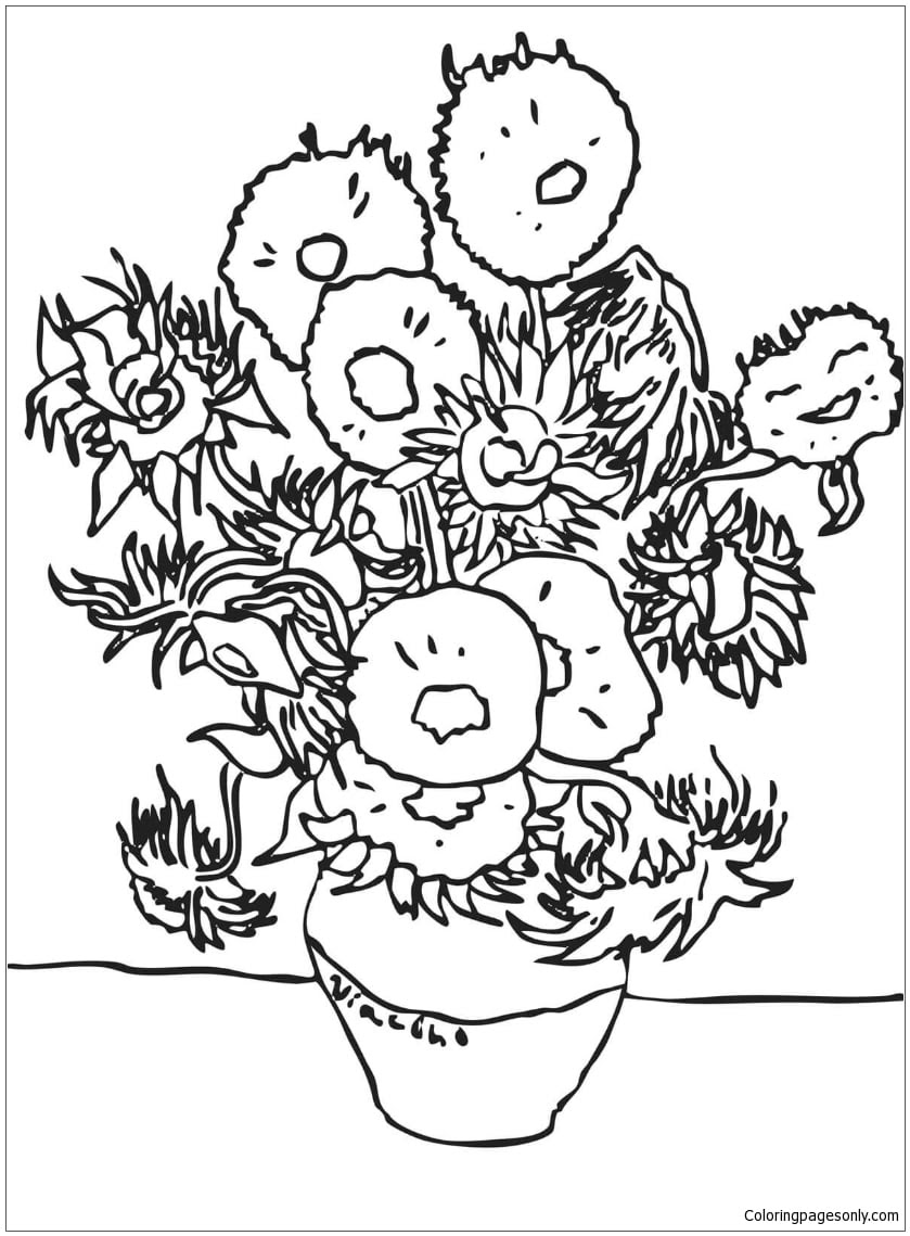 Download Sunflowers By Vincent Van Gogh Coloring Page - Free Coloring Pages Online
