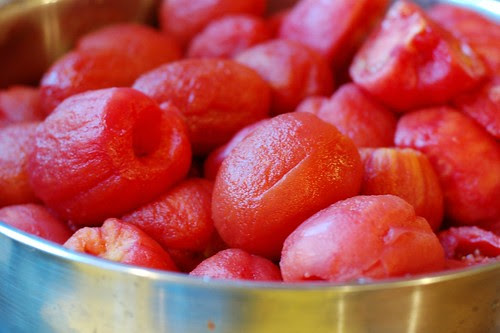 Peeled tomatoes by Eve Fox, Garden of Eating blog, copyright 2011