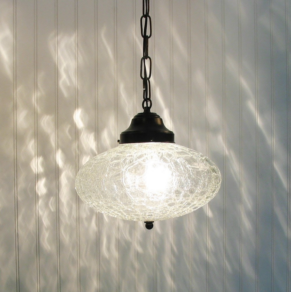 Kennibec. LARGE Retro Clear Crackle Glass PENDANT Light