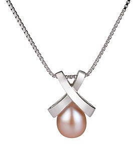Pearlsonly Empress Pink 7.0-7.5mm AA Freshwater Silver with Rhodium Plated Cultured Pearl Pendant