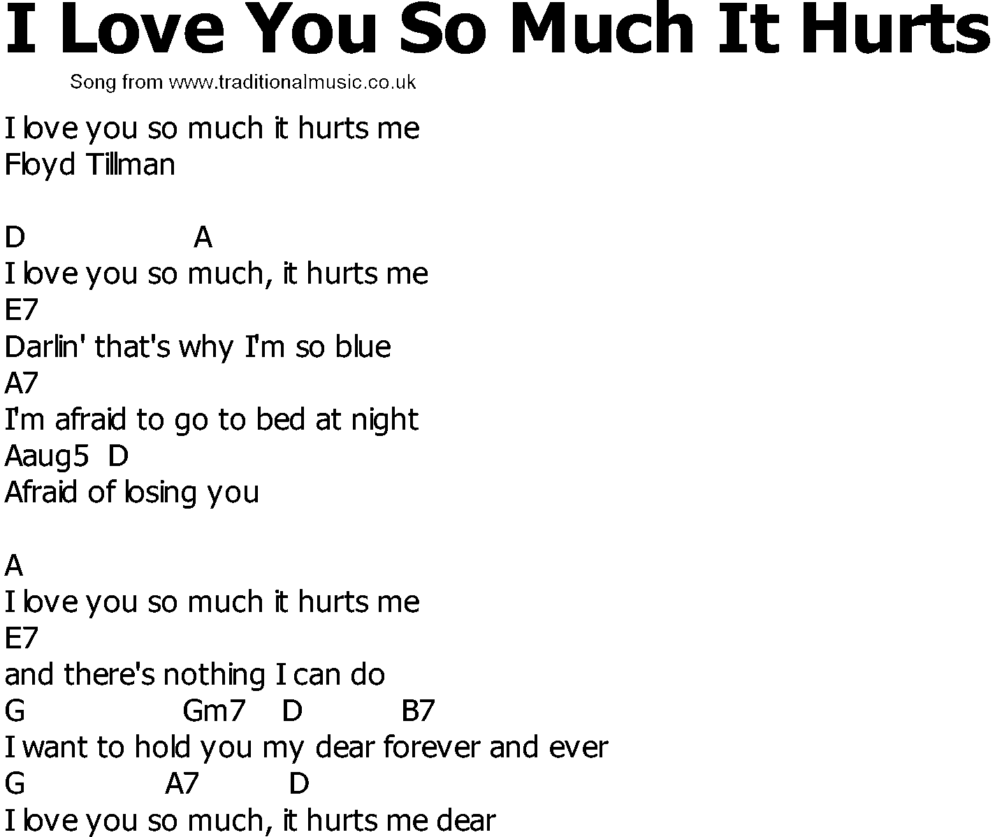 Old Country Song Lyrics With Chords I Love You So Much It Hurts