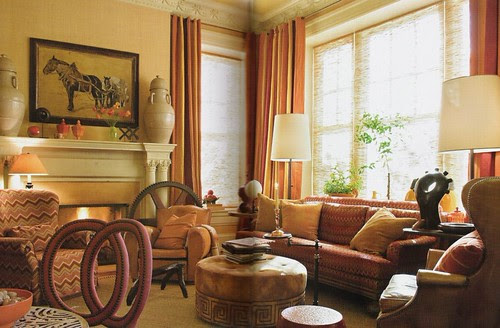 Warm colors + luxe fabric: Living room by Barry Dixon - a photo on ...