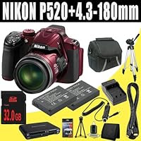 Nikon COOLPIX P520 18.1 MP Digital Camera with 42x Zoom + TWO EN-EL5 Replacement Lithium Ion Battery w/ External Rapid Charger + 32GB SDHC Class 10 Memory Card + Mini HDMI Cable + Carrying Case + Full Size Tripod + SDHC Card USB Reader + Memory Card Wallet + Deluxe Starter Kit DavisMAX Bundle